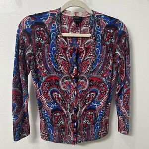Talbots Women’s Medium Paisley 100% Pure Merino Wool Button Down Knit Cardigan
